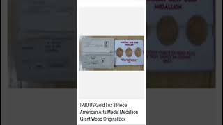 1980 US Gold 1 oz 3 Piece American Arts Medal Medallion Grant Wood Original Box