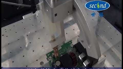 360 rotary automated desktop dispense robot demos dispensing glue on different spots of a circuit bo