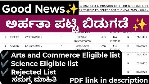 Good News✨| Eligible List ಬಿಡುಗಡೆ ✨| Arts&Science Eligible List 2025-26| Rejected List|b.ed 2025-26|