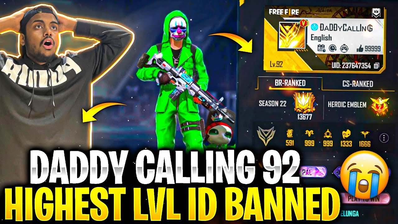 92 Level DaddyCalling Id Got Ban/Disable By Facebook 😱 - Garena Free ...