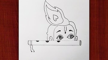 Krishna Half Face Drawing With Bansuri | Cute Little Krishna Drawing | @art_aditya0 
