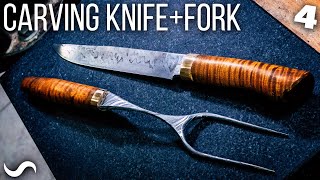MAKING A STAINLESS DAMASCUS CARVING KNIFE AND FORK!!! Part 4