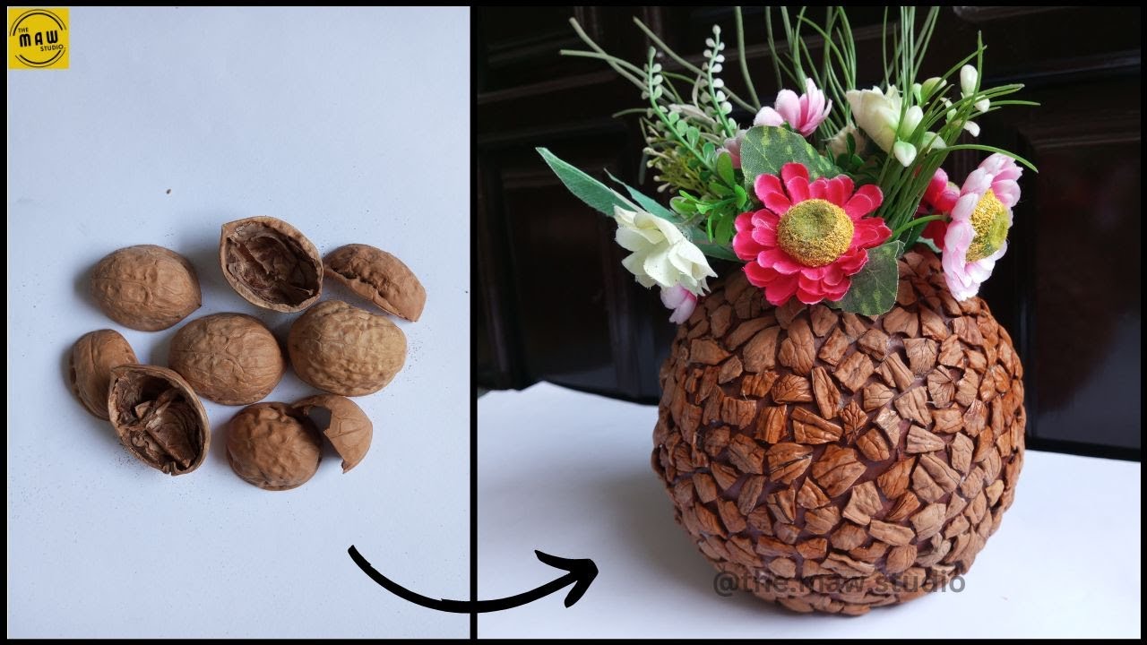 Upcycle Magic: DIY Vase with Paper, Balloon & Walnut Shells