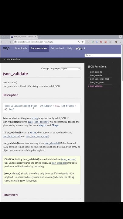 How to use json_validate() function in Php #php #json - YouTube