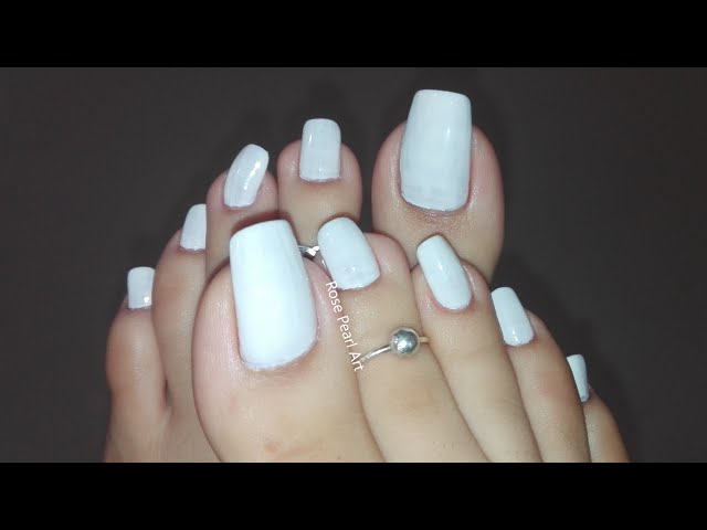 White Nail Polish On My Natural Long Toe Nails- Pedicure Tutorial | Rose  Pearl - Youtube