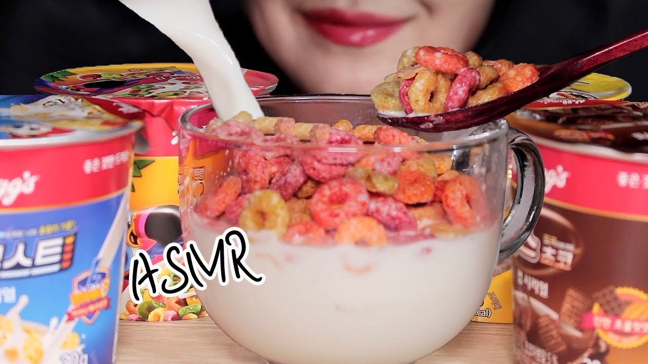 ASMR KELLOGG CEREAL CONFLAKE CHEX 켈로그, 컵 시리얼, 콘푸로스트, 아몬드푸레이크, 후루트링,첵스초코