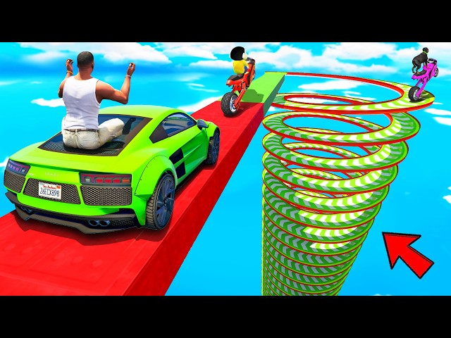 SHINCHAN AND FRANKLIN TRIED THE CRAZY MULTI LEVEL SPIRAL SPEED BOOSTER TRACK PARKOUR CHALLENGE GTA 5