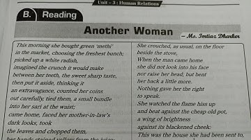 Class 10th /English/Unit 3, Reading:B Another Woman (Poem) /Question & Answer/Telangana State board.