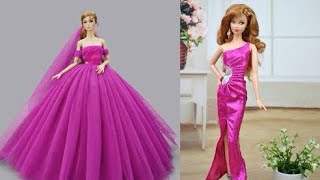 Barbie elbise yapımı ||Barbie kabarık elbise yapımı-Barbie dikişsiz elbise yapımı--5 dakikada hallet