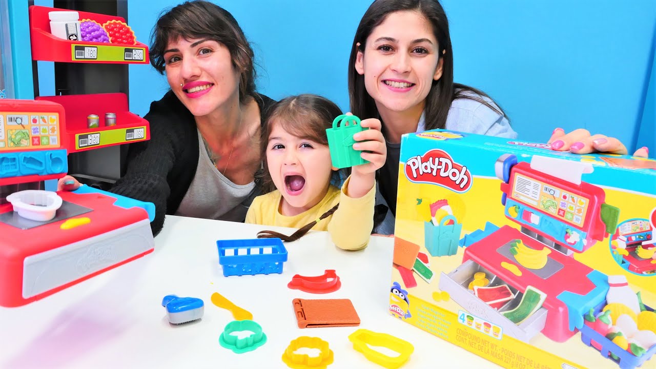 Ayşe, Defne ve Ümit ile Yeni Play-Doh market ve mutfak seti açıyoruz. Çocuk videoları