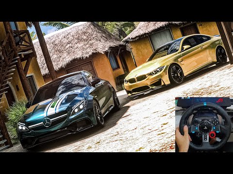 Forza Horizon 5 - Mercedes C63S AMG & BMW M4 F82 | Steering Wheel Gameplay