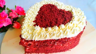 الكيكة الحمراء المخملية في المقلاة بدون فرن/قالب  وبأسهل طريقة مع زينة مبسطة للكيكات/red cake recipe