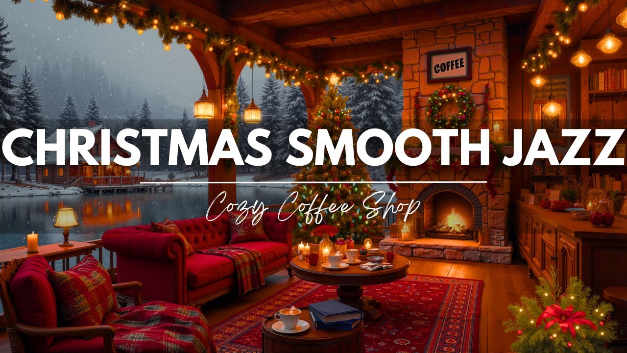 Christmas Smooth Jazz Lounge 🎅 Cozy Coffee Shop Ambience ☕ Warm Fireplace & Peaceful Holiday Mood