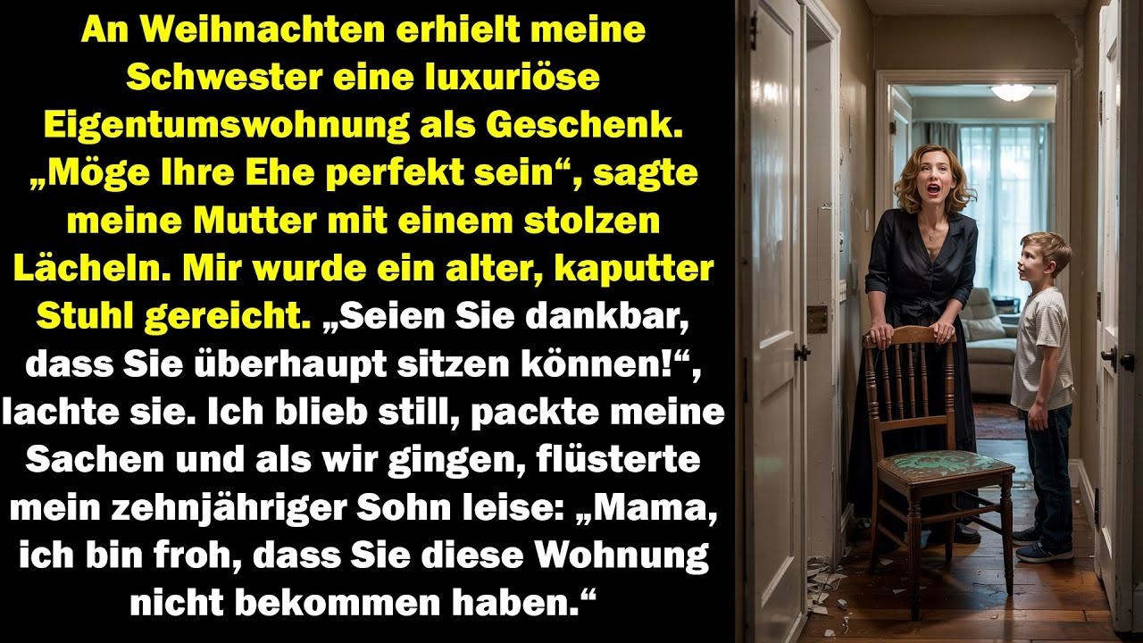 An Weihnachten bekam meine Schwester eine Wohnung ich nur einen alten Stuhl…bis mein Sohn flüste
