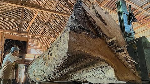 Keterampilan berbahaya yang luar biasa memotong kayu jati raksasa,di pabrik gergaji kayu