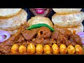 ASMR SPICY MUTTON CURRY, QUAIL EGG CURRY, PURI/LUCHI, CHILI MUKBANG MASSIVE Eating Sounds