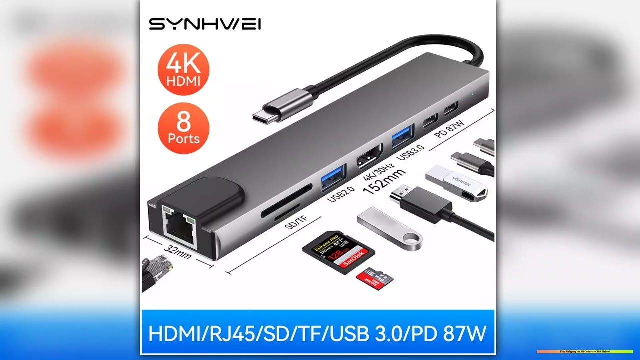 USB C HUB with 4K HDMI 100W PD USB C Port USB 30 RJ45 Ethernet SDTF Card Reader Docking Station 456