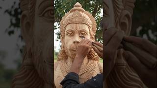 Lord Hanuman Idol Restoration Process | Clay Art Short#shorts #woodcarving