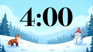 4 Minute Winter Snow Timer ❄️ Cute Fox & Snowman, Fun Piano & Guitar Music | Classroom Study Focus