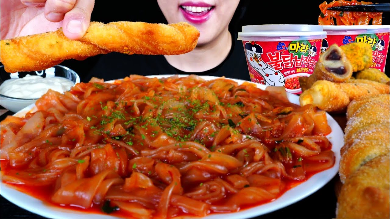 ASMR 마라불닭납작당면 & BHC신메뉴 트위스트 꽈배기 뿌링치즈볼 먹방🔥 SPICY FIRE GLASS NOODLES TWISTED DONUT EATING SOUNDS