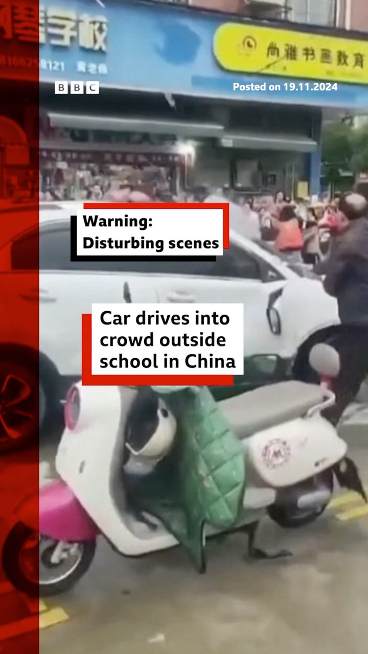 Car drives into crowd outside school in China. #China #Hunan #BBCNews