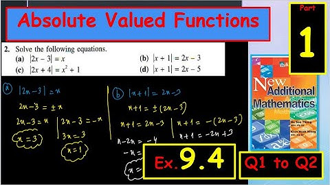 Ex.9.4 Absolute Valued Functions; Part-1 additional mathematics chapter 9 ; Q1 to Q2