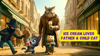 Ice Cream Lover Father & child Cat #kitten #cute #aicat #cat #catlover #animation #cartoon #kitty