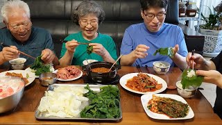 직접키운 호박잎쌈에 골뱅이 강된장 먹방 (매운 제육볶음, 수박 화채) 시골밥상 Country Food Mukbang / Korean Food Recipes