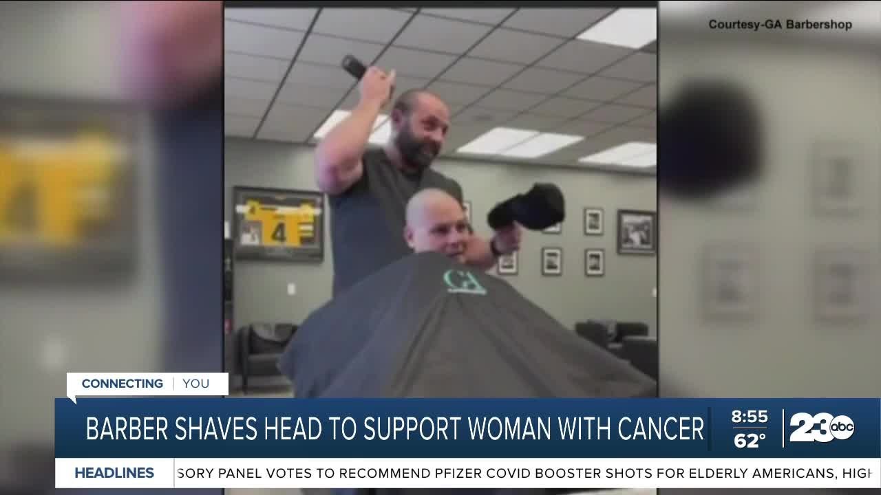 Barber shaves head to support woman with cancer YouTube
