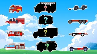 Complete the Fire Trucks–Match the Body and Wheels and Place Them in the Right Position | Animation