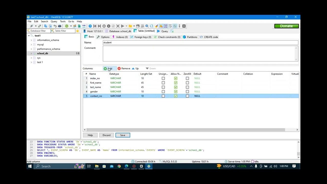 Using MySQL Workbench Software or HeidiSQL Software to create a table ...