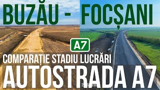 AUTOSTRADA A7 | Buzau-Focsani loturi 1, 2, 3 si 4  | Comparatie stadiu lucrari 03.02-26.04.2024