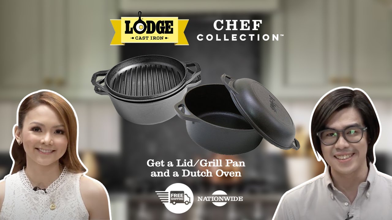 Lodge 5 qt Pre-Seasoned Cast Iron Double Dutch Oven With Loop