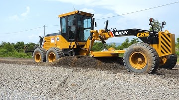 Technique Gravel Pushing Process For Base Course Road Building By Heavy SANY STG190C-8S Motor Grader