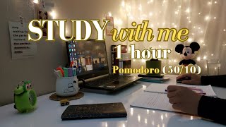 1Hr Study With Me | pomodoro (50/10) ⏰| ambient piano and rain .