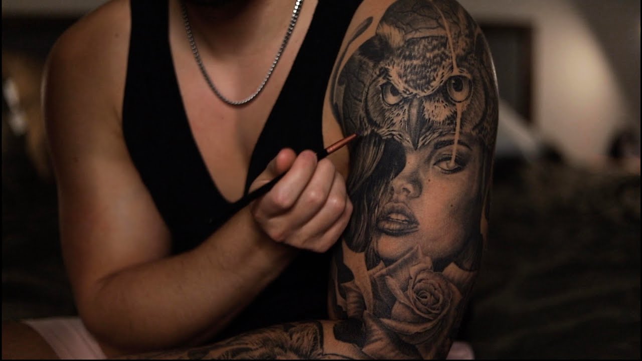 ASMR Tracing and Talking About My Tattoos - Male Whisper - Realism Sleeve Tattoo Tracing ASMR