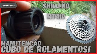desmontado cubo mt410 de rolamentos da Shimano | carinhadaGTS