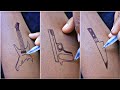 Best tattoo designs for girls :- unique guitar || silent gun and skull knife tattoos