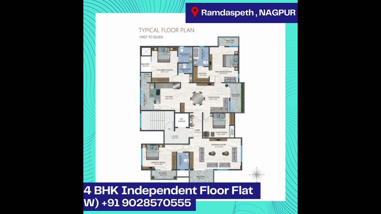4 BHK INDEPENDENT FLOOR PLAN @ Ramdaspeth, Nagpur 