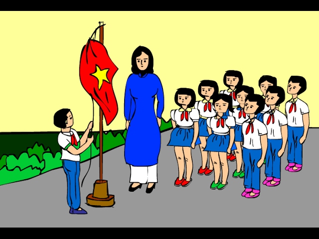 [ Vẽ tranh chào cờ ] vẽ cô giáo và học sinh chào cờ