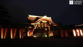 京都・二条城「桜まつり」プロジェクションマッピング内覧会「唐門」