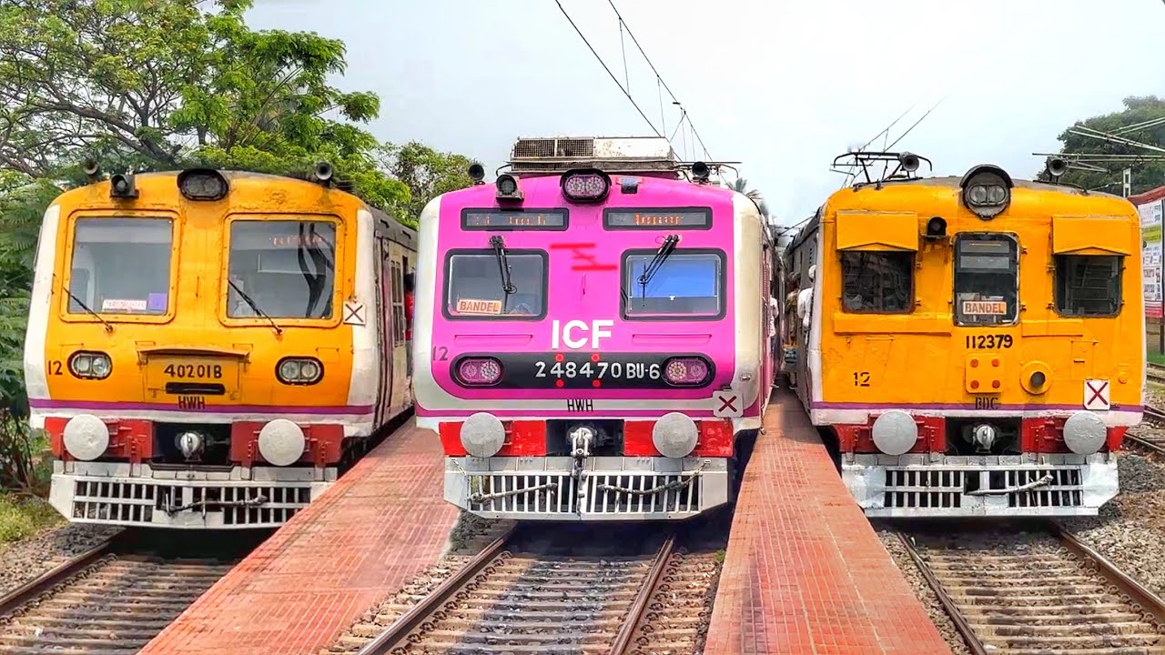Different model Indian local trains action spotting at Historic CHANDANNAGAR station.