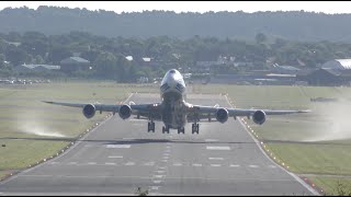 Boeing 747-8F Head on view TAKEOFF  Early morning departure Farnborough airport CargoLogicAir