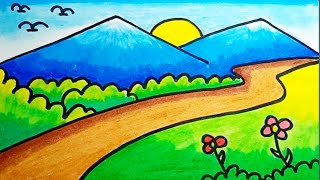 Cara Menggambar Pemandangan Gunung Yang Mudah Sekali| How To Draw Mountain Scenery Simple