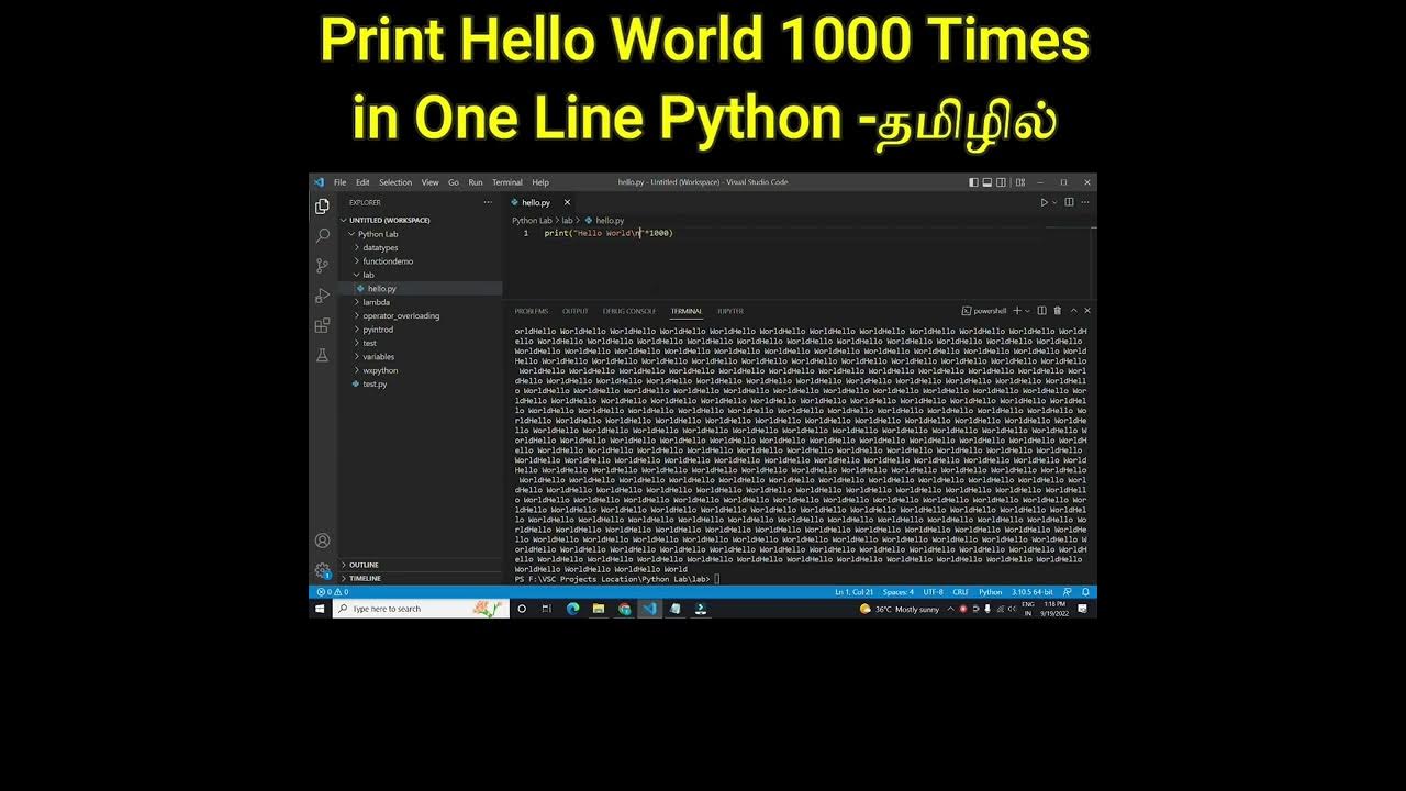 How to print Hello World 1000 times with Single Line Code in Python ...