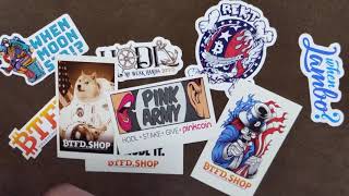 BTFD.shop crypto stickers unboxing