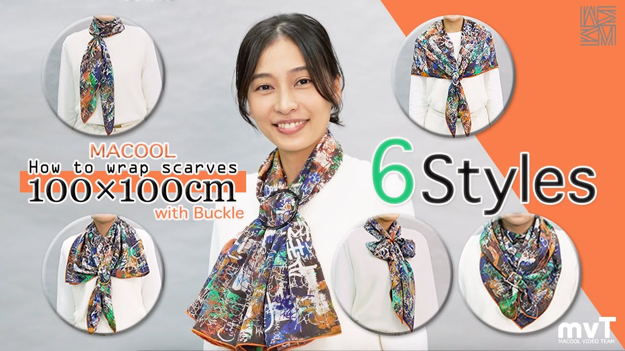 MACOOLスカーフ100×100cm 6Styles ( DAI brown×orange) バックルあり
