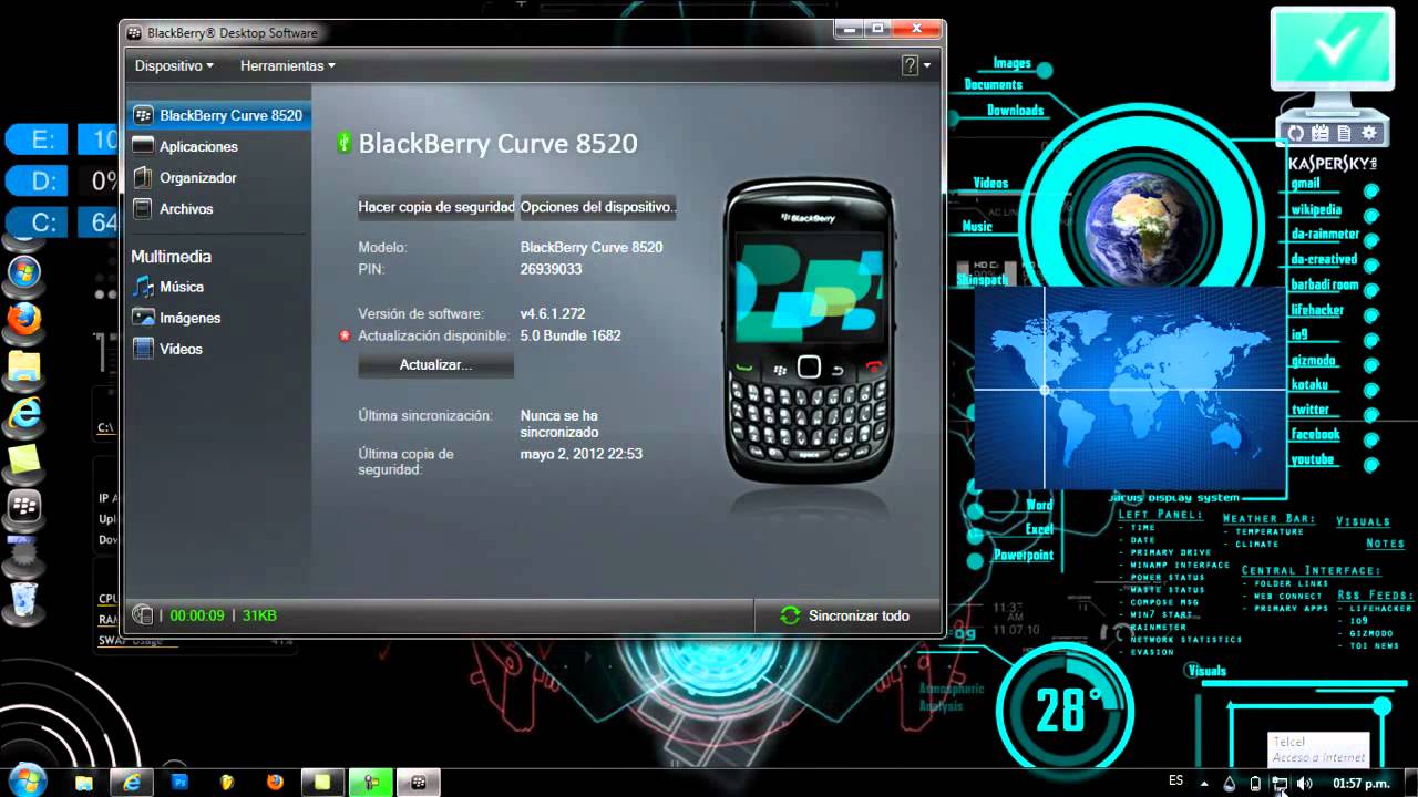 como conectar un blackberry 8520 a la pc