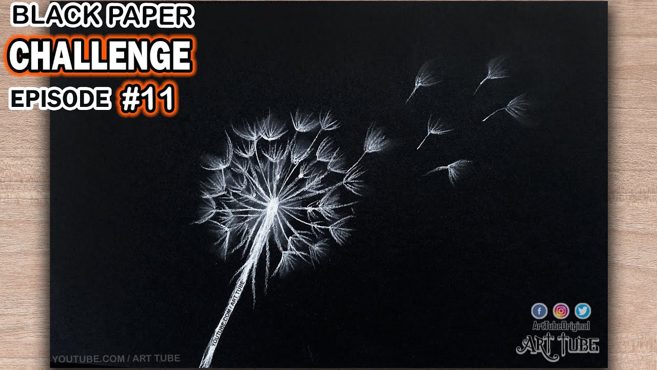 Draw on BLACK PAPER, Drawing DANDELION Flower