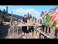 Jina making cleaning table in middle shelter  shephards life in nepalsanjipjina